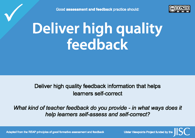 THEME CARD: Assessment & Feedback.  Good assessment and feedback design should help empower and engage learners and provide opportunities for feedback dialogue (peer and/or teacher-learner).  These cards aim to help staff redesign their assessment and feedback practice in innovative ways that will allow learners to develop the ability to self-regulate their own learning and therefore improve the quality of their learning experience.