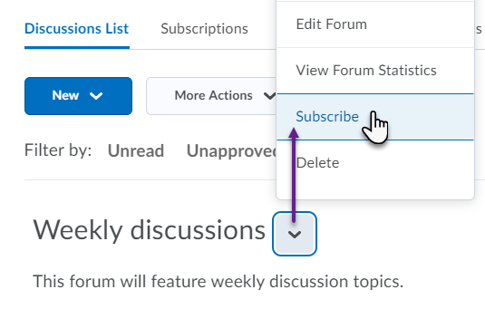 Accessing the Subscribe option in a discussion forum