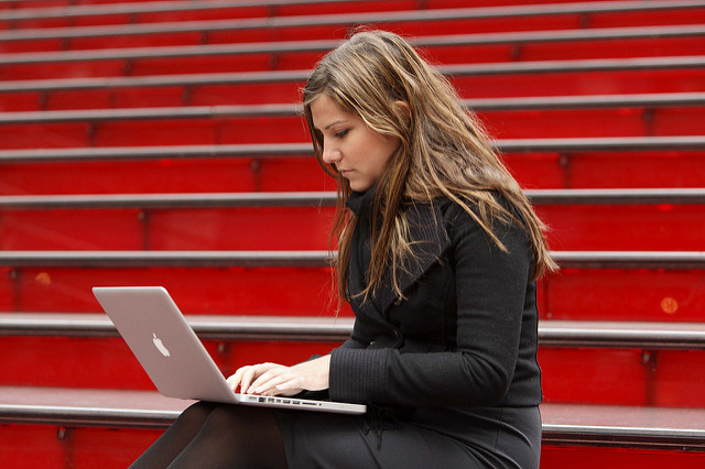 student working with laptop