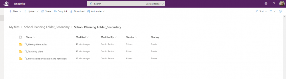 Screenshot of the student's School Planning Folder in your UHI OneDrive 