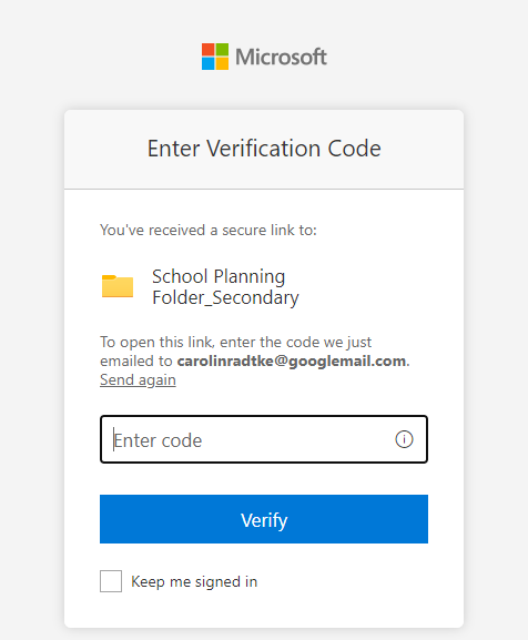 Screenshot of screen allowing you to enter the Verification Code