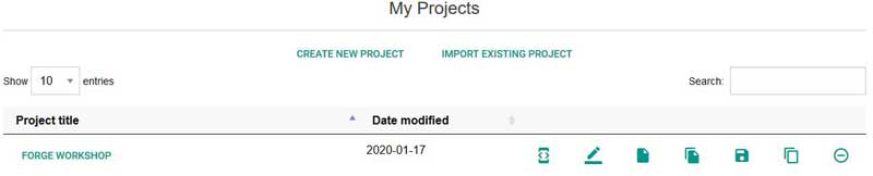 imported file in projects list