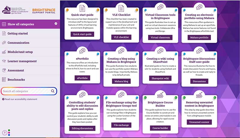 screenshot of the Brightspace Support Portal