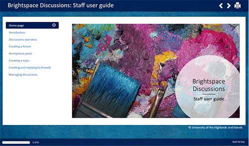 screenshot of the Brightspace Discussions: Staff user guide