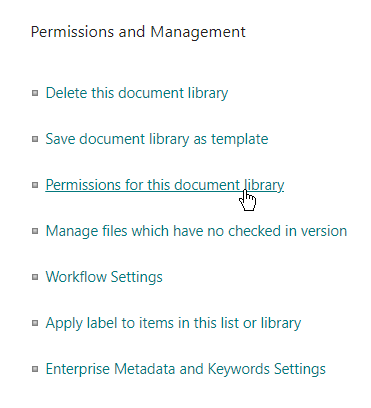 Permissions for the document library