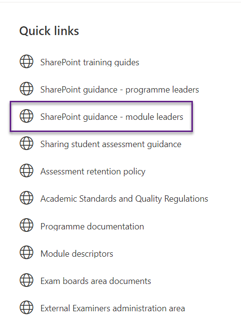 picture of SharePoint guidance - module leaders link