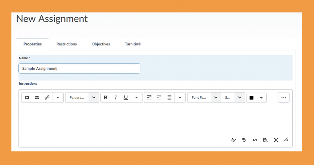 Screenshot of the top third of the properties tab when creating a new assignment