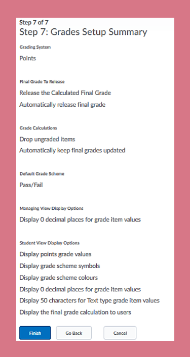Screenshot of step 7 - summary and approval of new configuration of the gradebook