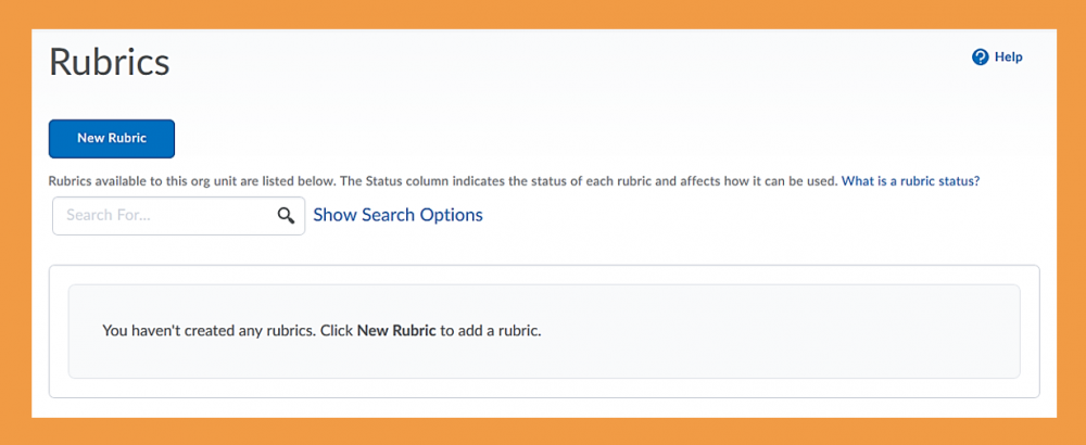 Screenshot of the Rubrics tool homepage