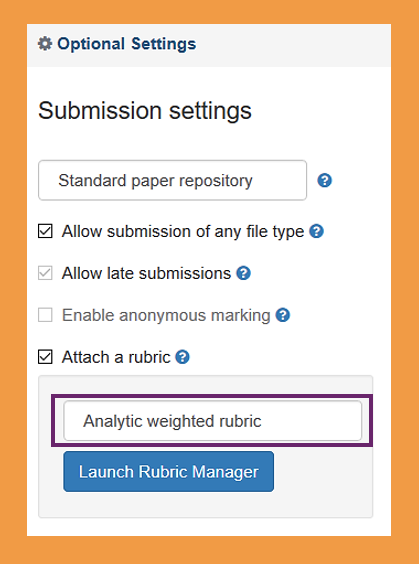 Screenshot of how to attach your weighted rubric