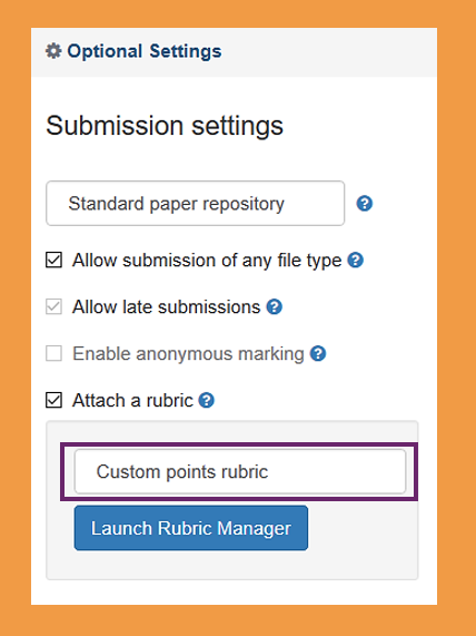 Screenshot of how to attach your custom points rubric