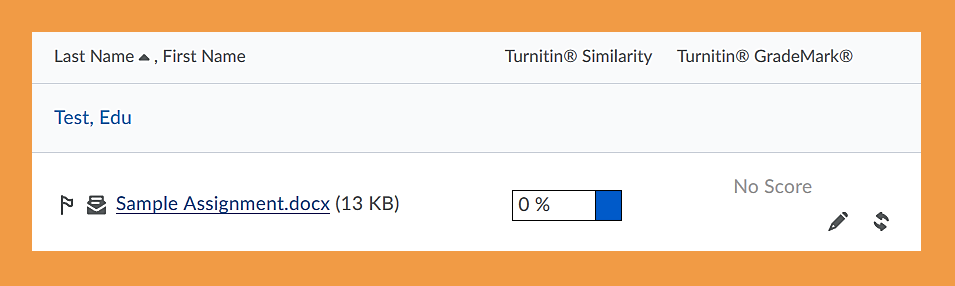 Screenshot of how the Turnitin similarity score will be displayed to instructors