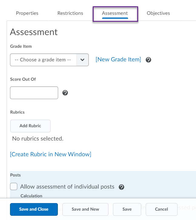 Topic Assessment options