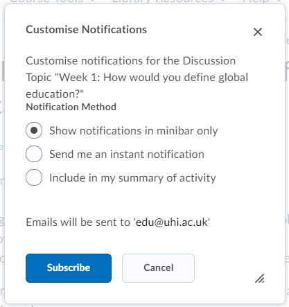 Notification options