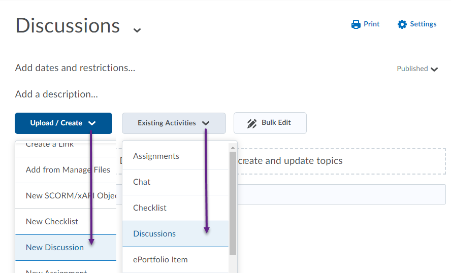 Adding a discussion to the table of contents 