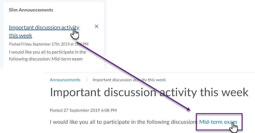 Slim announcement showing a link to a discussion topic