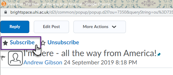 Accessing the Subscribe option in a discussion thread