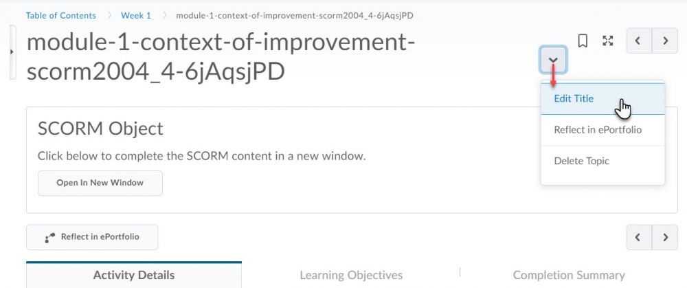 Editing the title of a SCORM upload