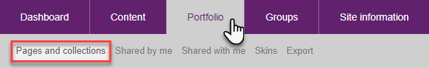 Image showing Portfolio tab in Mahara - Pages and Collections page