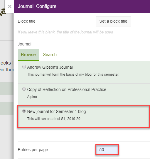 Image showing how to configure your journal page