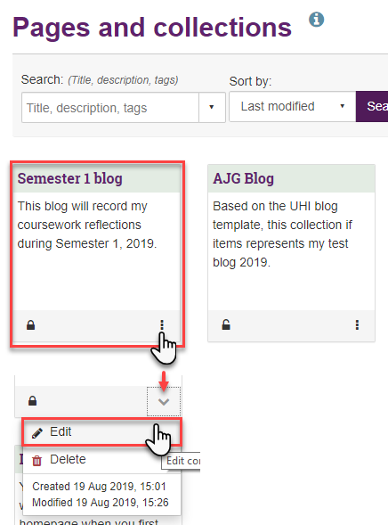 Image showing selected blog and dropdown menu