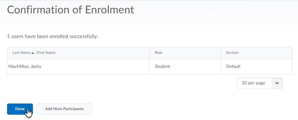screenshot of enrolment confirmation message