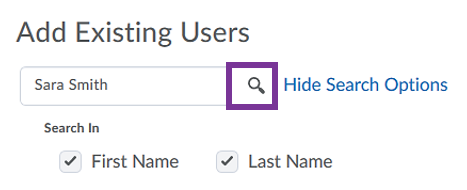 screenshot of searching for an existing user