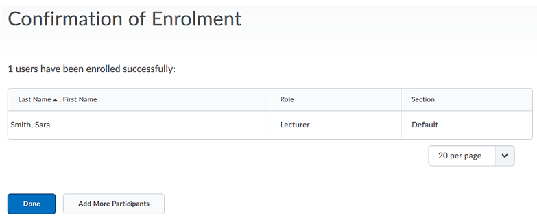 screenshot of the enrolment confirmation
