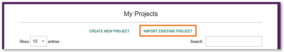 Forge My Projects area with the option to Import an existing project