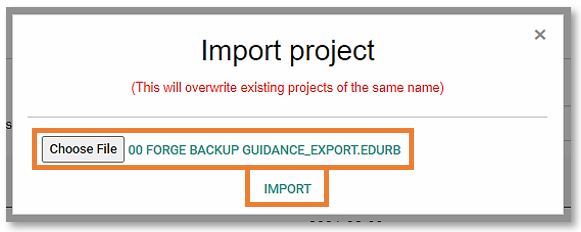 Import project pop-up window with option to drag and drop files in or choose a file from a folder on your computer
