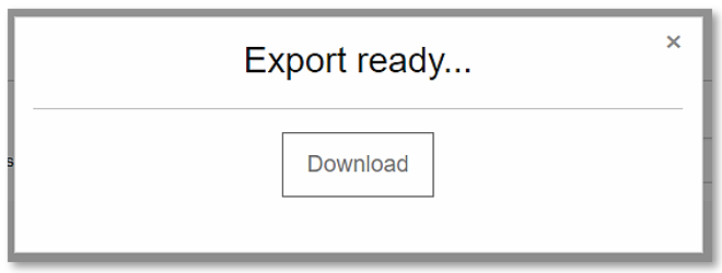 Export ready pop-up window with Download button