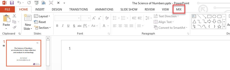 PowerPoint toolbar with Mix tab