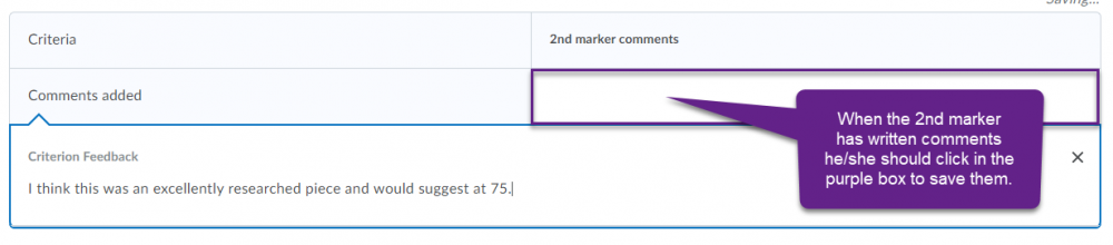 Click in purple box to save comments