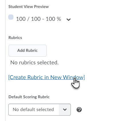 Create rubric in new window