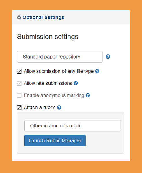 Screenshot of submission settings area