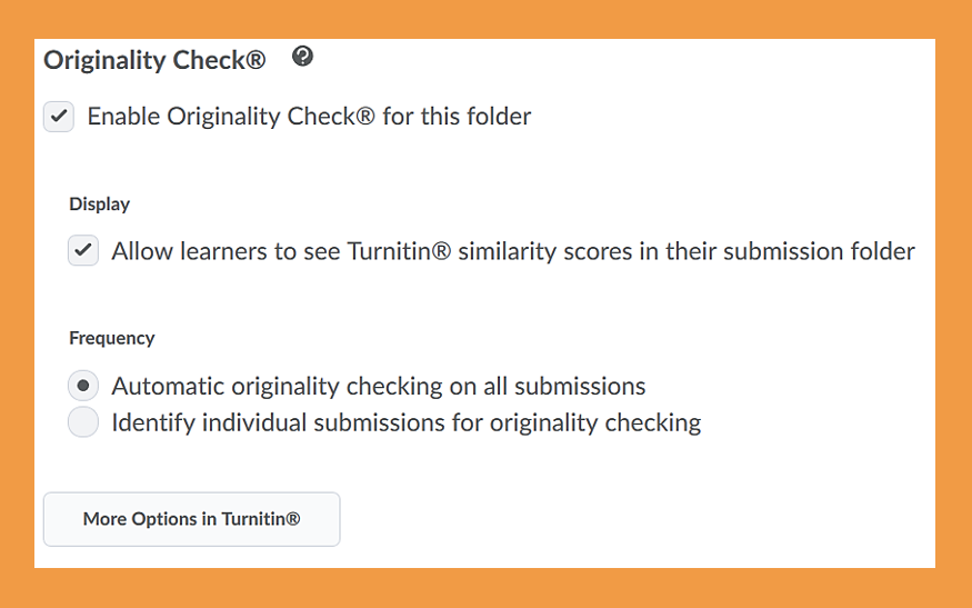 Screenshot of Turnitin Originality check settings