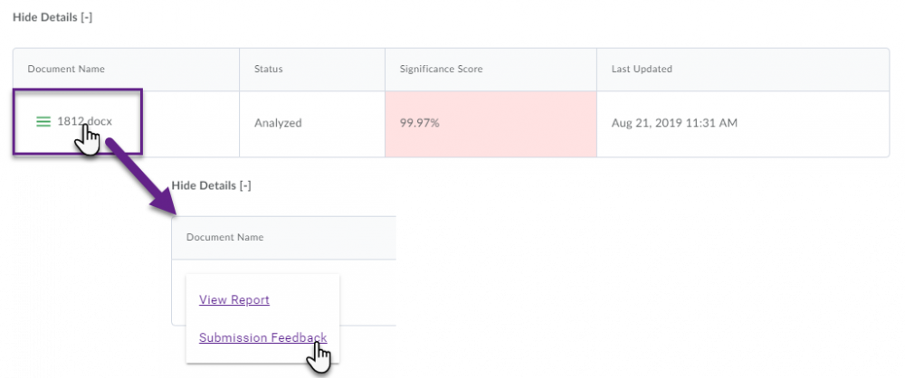 Image showing how staff can access assignment submission feedback screen